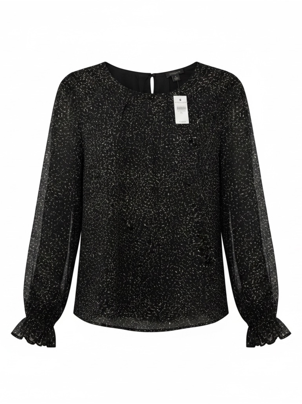 NWT Ann Taylor Factory Speckle Black Long-Sleeve Blouse XL